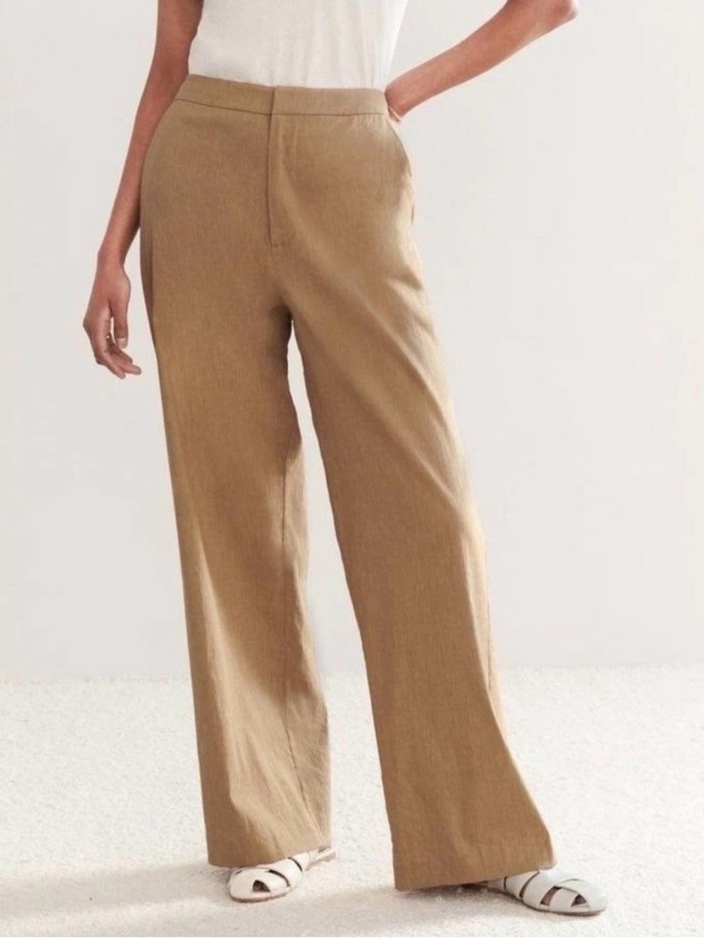 Jenni Kayne Linen Keaton Pants Khaki Wide Leg Trousers Size 14 NWT Luxury Work